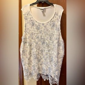 Women’s dress tank top. Lace material. Blue and white.